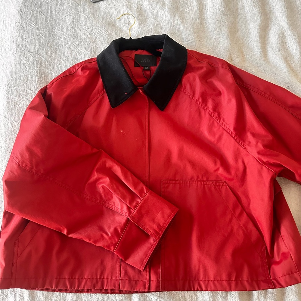 Zara Red and Black Lightweight Shirt Jacket